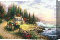 Gingerbread Cottage Canvas Paintings - Pine Cove Cottage by Thomas Kinkade