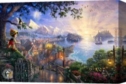 North Star Canvas Paintings - Pinocchio Wishes Upon a Star by Thomas Kinkade