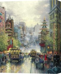 Street of Dreams Canvas Paintings - San Francisco A View Down California Street From Nob Hill by Thomas Kinkade