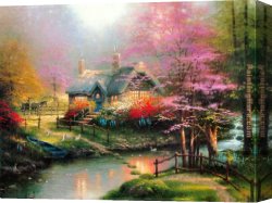 Stone Canvas Paintings - Stepping Stone Cottage by Thomas Kinkade