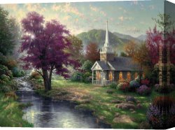 Highland Cattle Grazing by a Mountain Stream Canvas Paintings - Streams of Living Water by Thomas Kinkade
