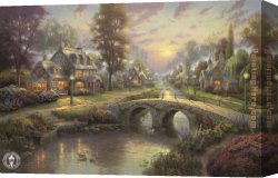 Golden Sunset Canvas Paintings - Sunset on Lamplight Lane by Thomas Kinkade