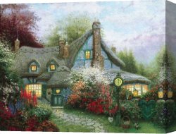 Gingerbread Cottage Canvas Paintings - Sweetheart Cottage by Thomas Kinkade