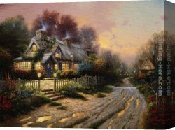 Gingerbread Cottage Canvas Paintings - Teacup Cottage by Thomas Kinkade