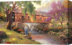 Girl Fishing Canvas Paintings - The old fishing hole by Thomas Kinkade