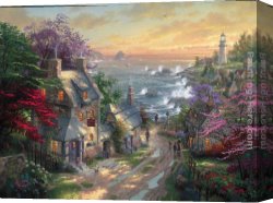Lighthouse Canvas Paintings - The Village Lighthouse by Thomas Kinkade