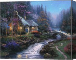 Gingerbread Cottage Canvas Paintings - Twilight Cottage by Thomas Kinkade