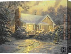 Xmas Canvas Paintings - xmas cottage by Thomas Kinkade