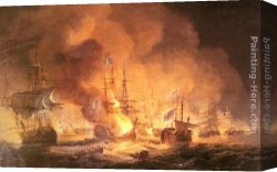 Battle Canvas Paintings - Battle of the Nile, August 1st 1798 at 10 pm by Thomas Luny