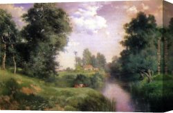 Old Windmill, East Hampton, Long Island, New York Canvas Paintings - A Long Island River by Thomas Moran