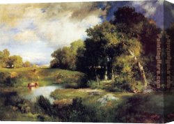 Landscape with a Lake Canvas Paintings - A Pastoral Landscape by Thomas Moran