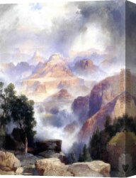 Day) Canvas Paintings - A Showrey Day, Grand Canyon by Thomas Moran