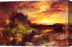 Golden Sunset Canvas Paintings - An Arizona Sunset Near the Grand Canyon by Thomas Moran