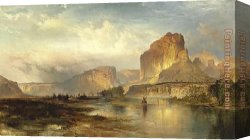 An English River in Autumn Canvas Paintings - Cliffs of Green River by Thomas Moran