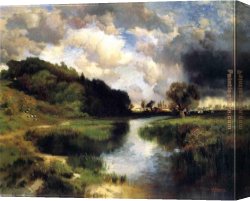 Day) Canvas Paintings - Cloudy Day at Amagansett by Thomas Moran