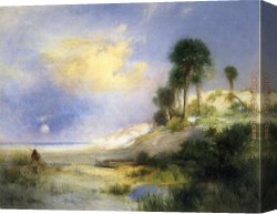 Island, Canvas Paintings - Fort George Island, Florida by Thomas Moran