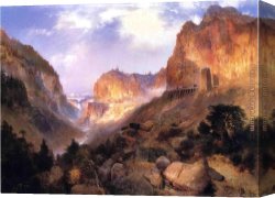 Golden Canvas Paintings - Golden Gateway to the Yellowstone by Thomas Moran