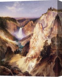 Fall Canvas Paintings - Great Falls of Yellowstone by Thomas Moran