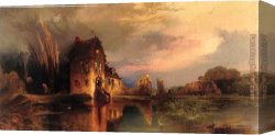 House with Scaffolding Canvas Paintings - Haunted House by Thomas Moran
