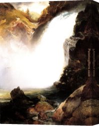 Waterfall Canvas Paintings - Landscape with Waterfall by Thomas Moran