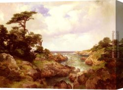 Rocky Coast Canvas Paintings - Monterey Coast by Thomas Moran
