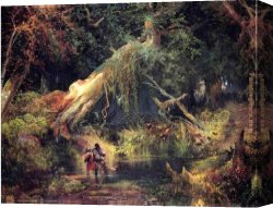 The Moose Hunt Canvas Paintings - Slave Hunt, Dismal Swamp, Virginia by Thomas Moran