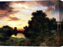 Old Windmill, East Hampton, Long Island, New York Canvas Paintings - Sunset on Long Island by Thomas Moran