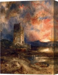 Golden Sunset Canvas Paintings - Sunset on the Moor by Thomas Moran