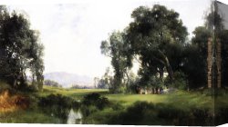 A Picnic on The Riverbank Canvas Paintings - The Picnic by Thomas Moran