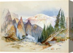 Fall Canvas Paintings - Tower Falls and Sulphur Mountain,Yellowstone by Thomas Moran