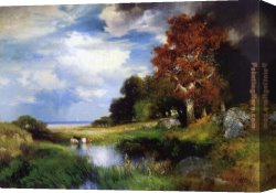 Old Windmill, East Hampton, Long Island, New York Canvas Paintings - View of East Hampton by Thomas Moran