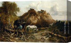 Cooper Canvas Paintings - Clearing The Wood For The Iron Way by Thomas Sidney Cooper