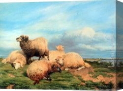 Cooper Canvas Paintings - Landscape with Sheep by Thomas Sidney Cooper