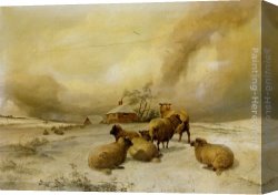 Cooper Canvas Paintings - Sheep In A Winter Landscape by Thomas Sidney Cooper