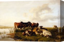 Cooper Canvas Paintings - The Lowland Herd by Thomas Sidney Cooper