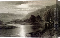 Cooper Canvas Paintings - Tintern Abbey, Moonlight On The Wye by Thomas Sidney Cooper