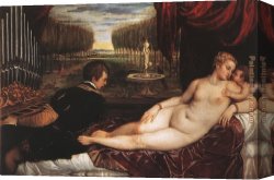 Vulcan Presenting Venus with Arms for Aeneas Canvas Paintings - Venus with Organist and Cupid by Titian