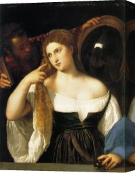 Woman with a Mirror Canvas Paintings - woman with a mirror by Titian