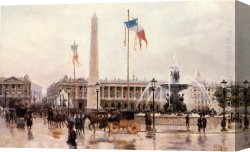 Place Canvas Paintings - A View of the Place de la Concorde by Ulpiano Checa y Sanz