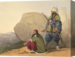 A Rank Soldier of The 7th Hussar Regiment Canvas Paintings - Afghaun foot soldiers in their winter dress, with entrance to the Valley of Urgundeh by Unknown Artist
