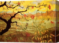 Red Circles II Canvas Paintings - Apple Tree with Red Fruit by Unknown Artist