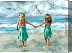 Sisters Canvas Paintings - beach sisters by Unknown Artist