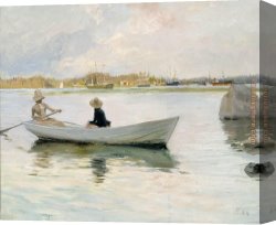 Arrival of The Boats Canvas Paintings - Boats in Harbour by Albert Edelfelt by Unknown Artist
