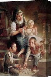 Stairs Canvas Paintings - Children on the stairs by Unknown Artist