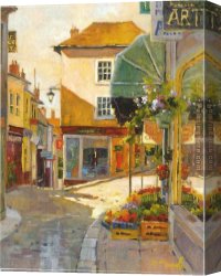 Village Canvas Paintings - cobblestone village by marilyn simandle by Unknown Artist