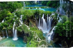Waterfall Canvas Paintings - glow-waterfalls by Unknown Artist