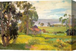 House with Scaffolding Canvas Paintings - Houses Along the Coast by Unknown Artist