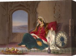 A Rank Soldier of The 7th Hussar Regiment Canvas Paintings - Kandahar Lady of Rank, Engaged in Smoking by Unknown Artist