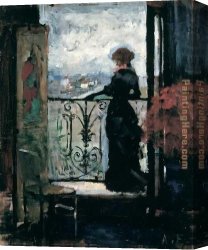 A Venetian Balcony Canvas Paintings - Lady on a Balcony by Albert Edelfelt by Unknown Artist