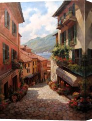 Village Canvas Paintings - Lake Como Italian Village by Paul Guy Gantner by Unknown Artist